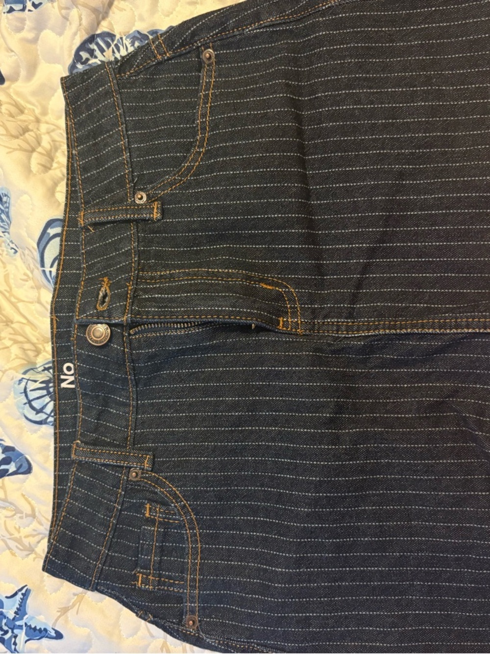 No Boundaries Dark Blue Pinstripe Mini Skirt